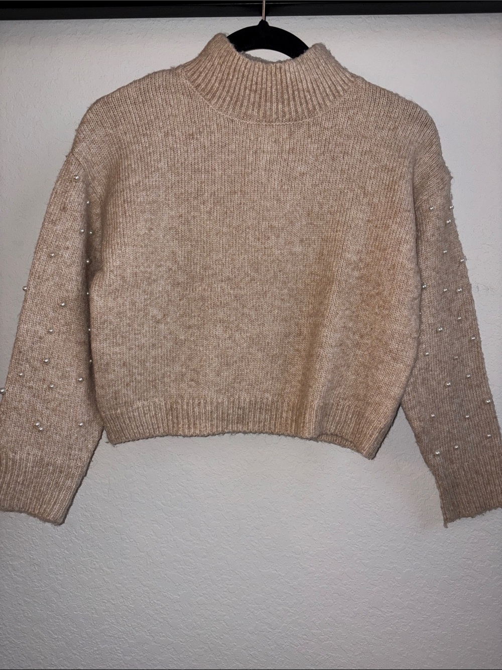 Zara Pearl-Embellished Turtleneck Sweater - Cream